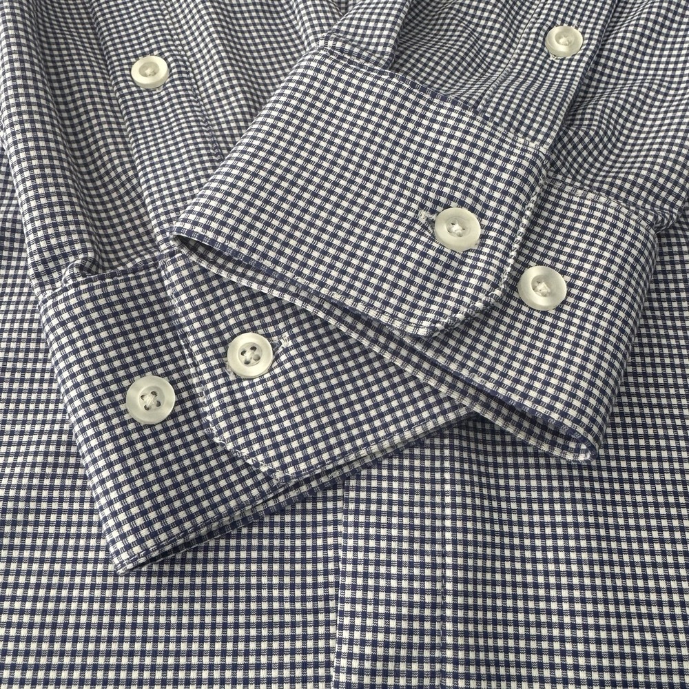 Mizzen+Main Trim Fit American Shirt Men XL Blue White Micro Check Stretch - Picture 3 of 12
